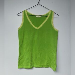 Vibrant Green V-Neck Tank Top with Lace Trim
